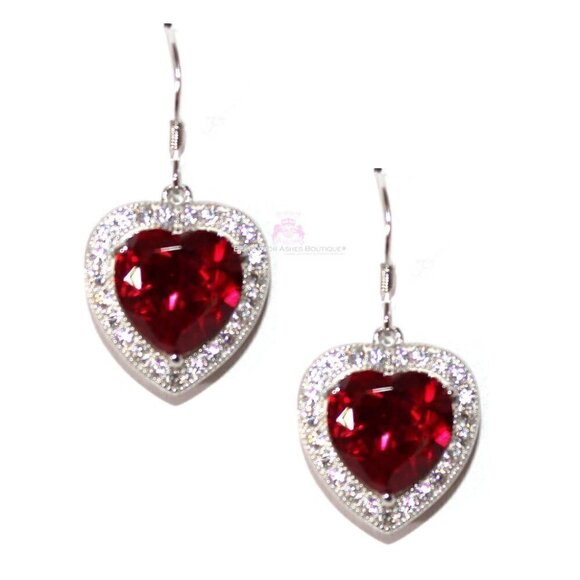 Prophet's Heart Sterling Silver Ruby Cz Dangle Earrings - New w/Tags - Picture 2 of 5